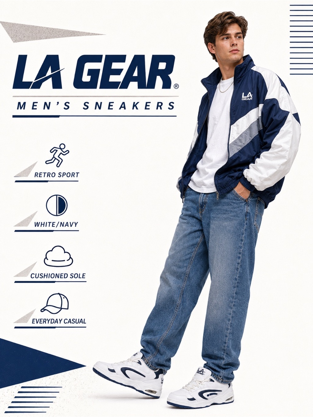 LA Gear Madrid White Navy Retro Sneakers 90s Throwback Chunky Streetwear 10.5